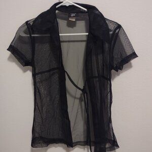 S - Black Mesh Wrap Blouse